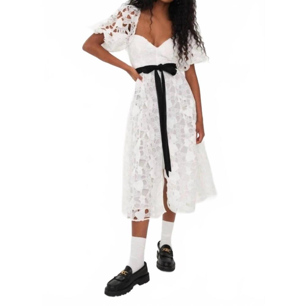 NEW FOR LOVE & LEMONS marlene heart embroidery puff sleeve midi dress in white